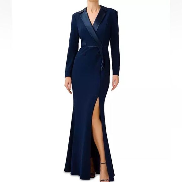Adrianna Papell 1718 Satin long Sleeve Trim Crepe Tuxedo size 4 NWT $199 - Picture 5 of 12
